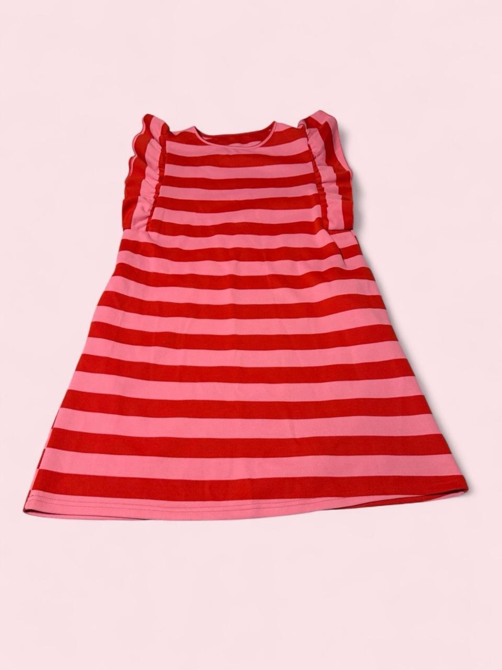 Boutique Striped Pink & Red Ruffle Sleeve Mini Dress